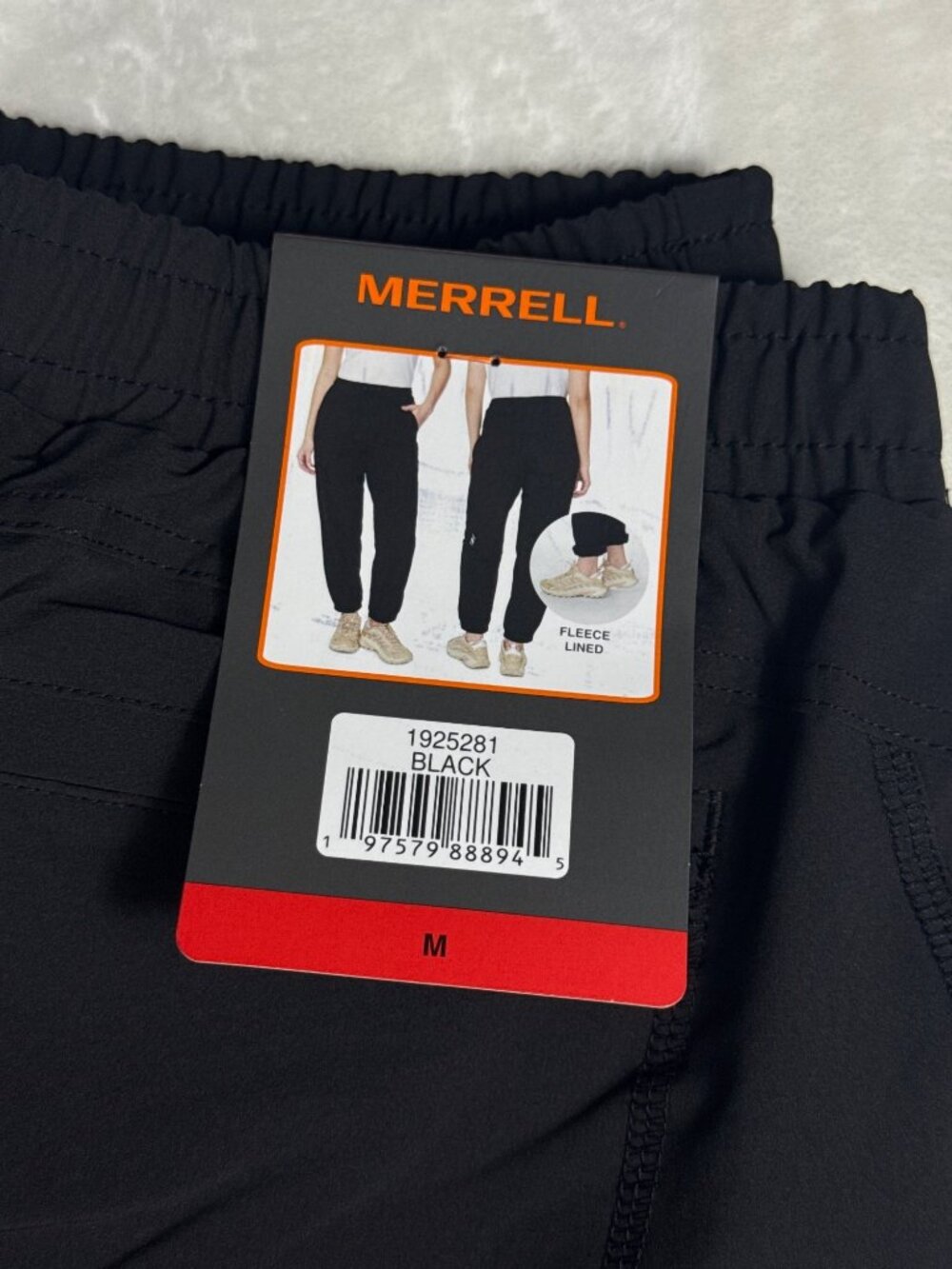 Merrell Womens Black Fleece Lined Cargo Pants Size M Elastic Waist Drawstring Cl - Picture 3 of 8